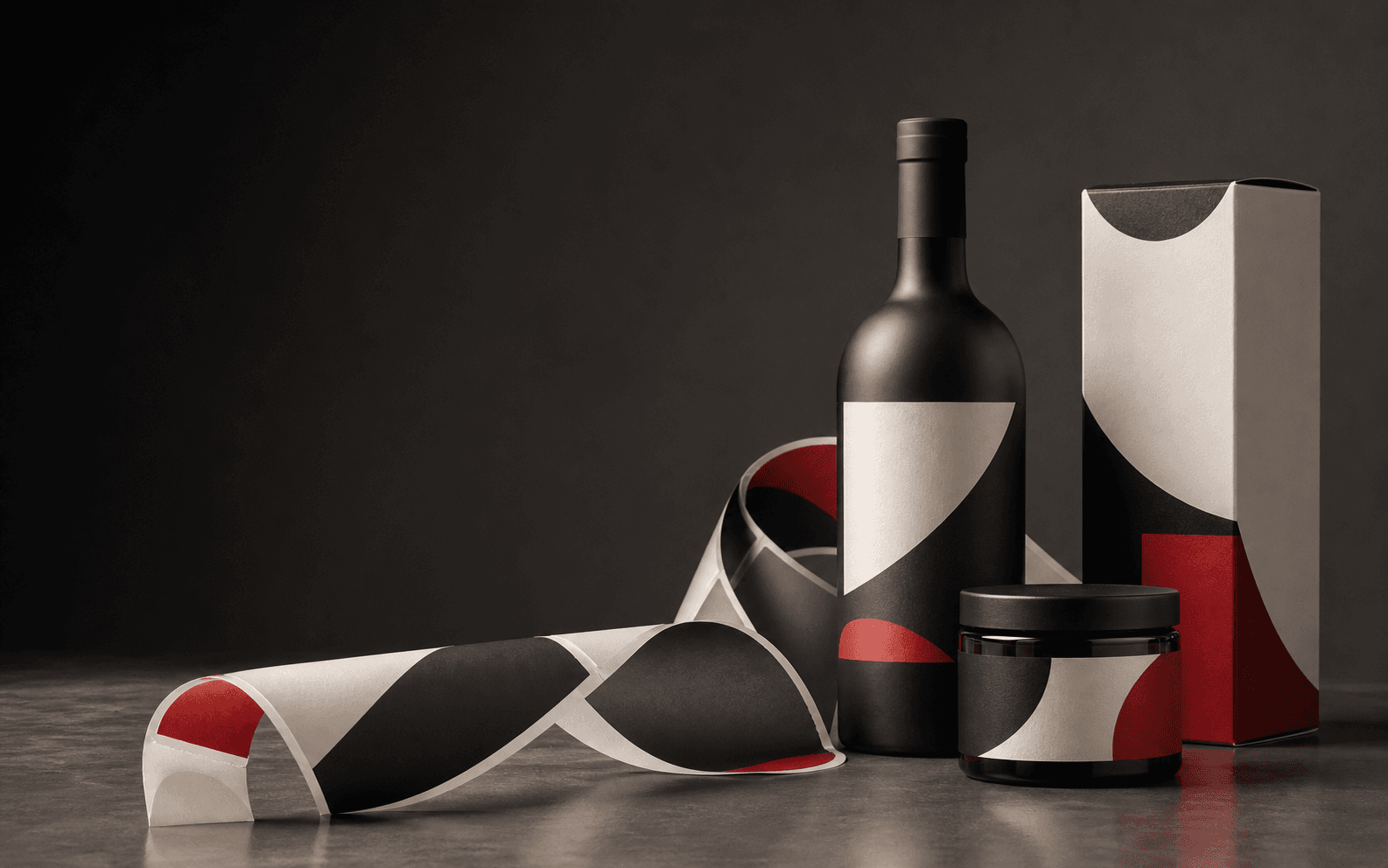 Representative label-engineering concept with unbranded packaging and die-cut label stock