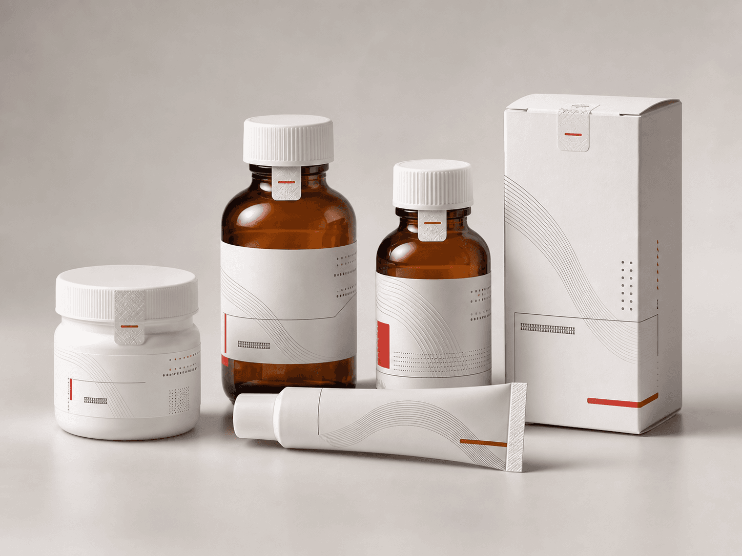 Representative healthcare bottle label and plain carton concept